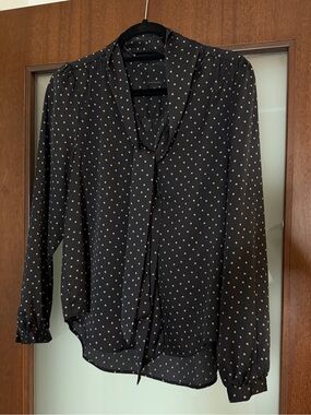 Ann Taylor Black Print Tie Neck Blouse